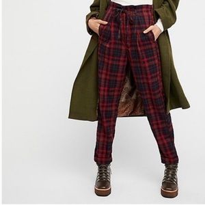 Free People Red and Black Plaid Trousers